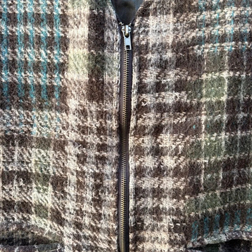 Vintage Paragraff Wool Blend Patchwork Plaid Zip Vest Mens M Lined Rustic Cabin